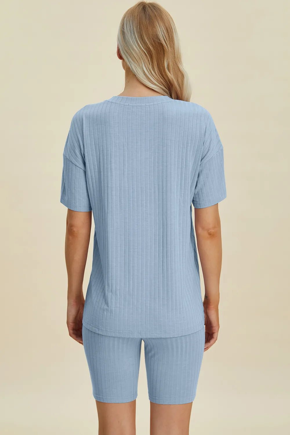 Basic Bae Full Size Ribbed V-Neck Short Sleeve Top and Shorts Set - Rooted & Reckless Co.