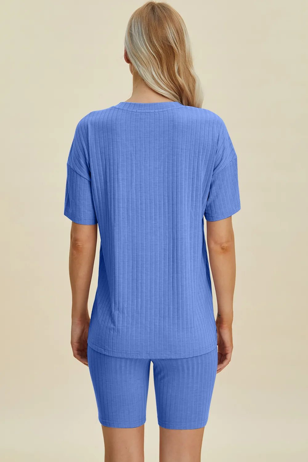 Basic Bae Full Size Ribbed V-Neck Short Sleeve Top and Shorts Set - Rooted & Reckless Co.