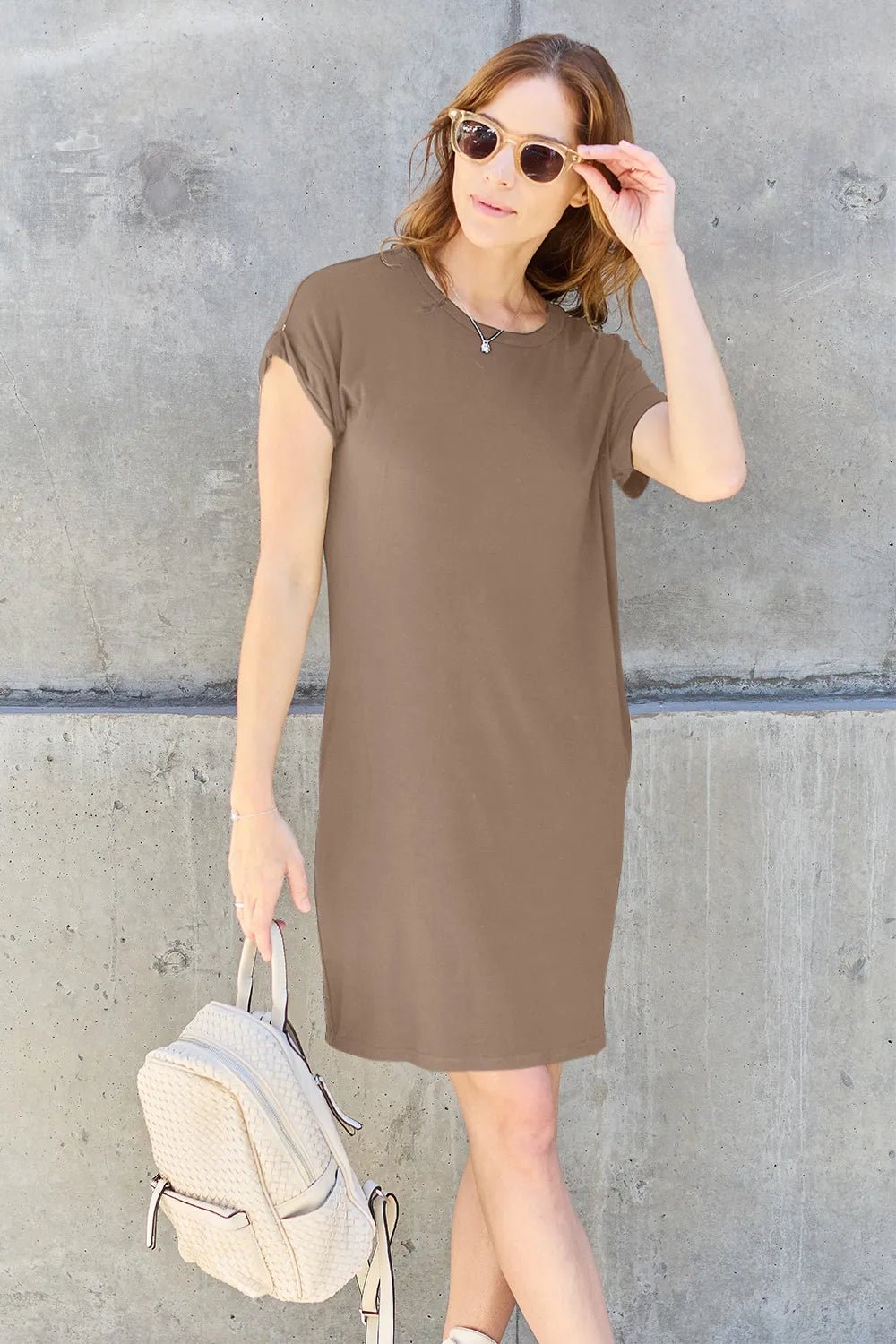 Basic Bae Full Size Round Neck Short Sleeve Dress with Pockets - Rooted & Reckless Co.