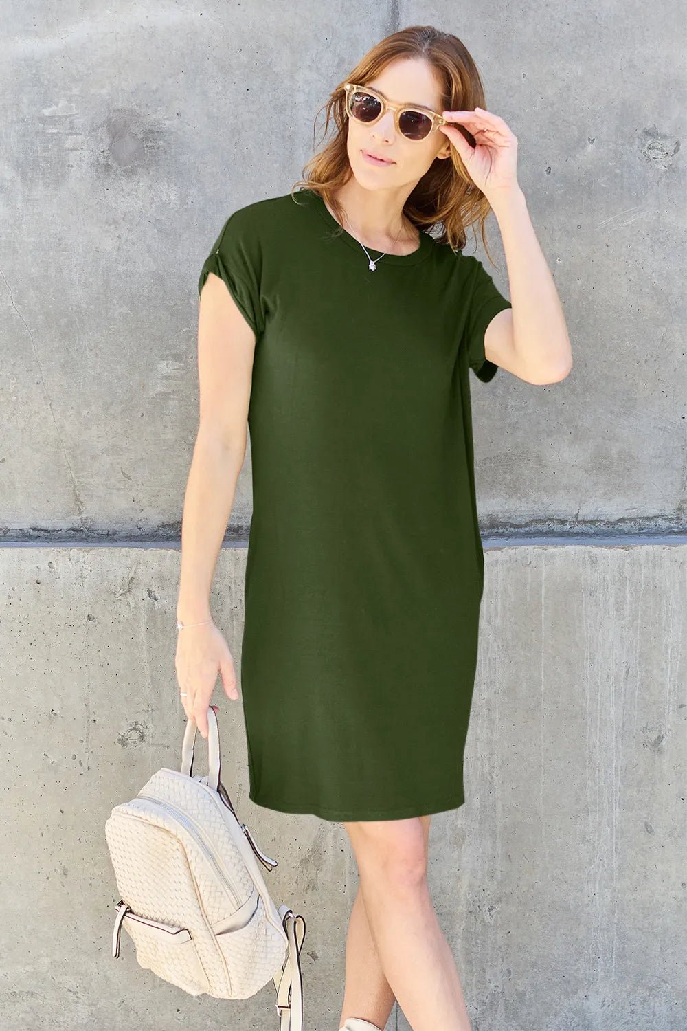 Basic Bae Full Size Round Neck Short Sleeve Dress with Pockets - Rooted & Reckless Co.