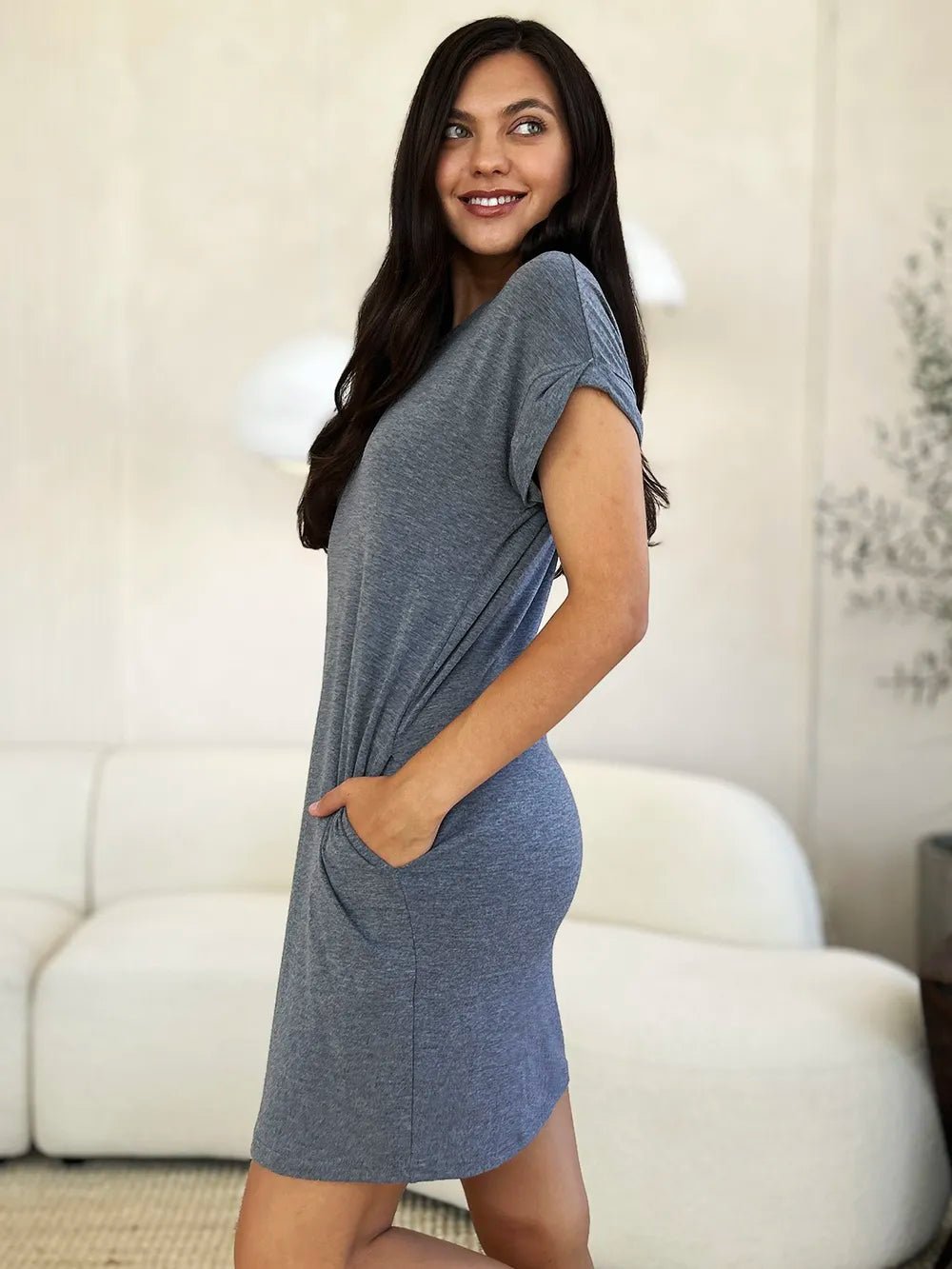 Basic Bae Full Size Round Neck Short Sleeve Dress with Pockets - Rooted & Reckless Co.