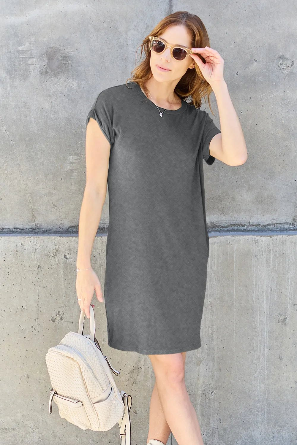 Basic Bae Full Size Round Neck Short Sleeve Dress with Pockets - Rooted & Reckless Co.