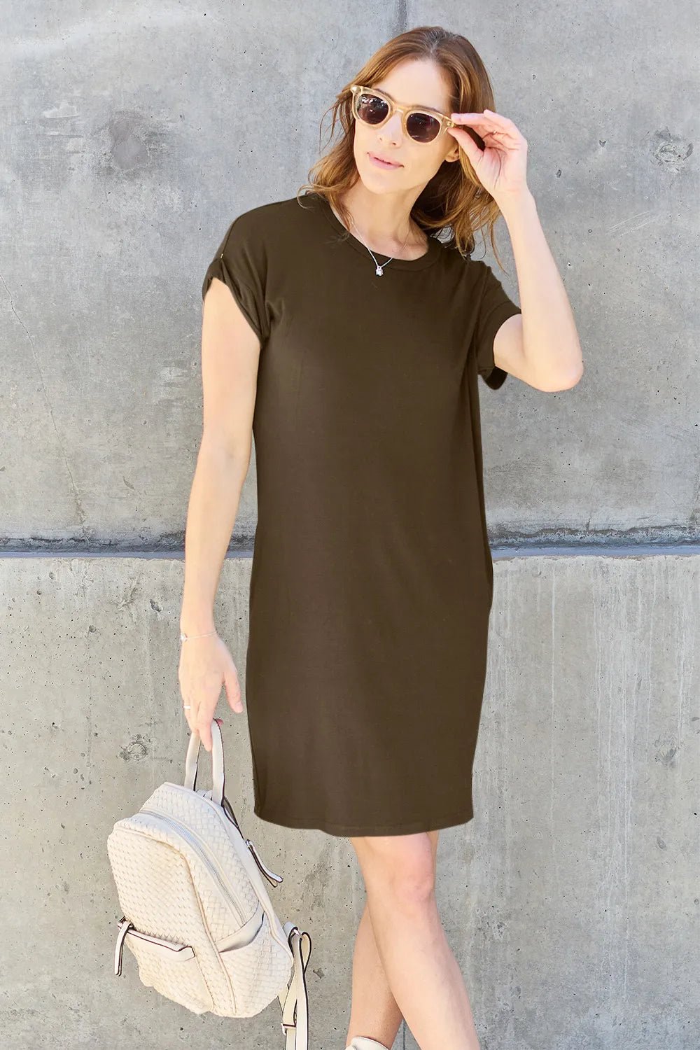 Basic Bae Full Size Round Neck Short Sleeve Dress with Pockets - Rooted & Reckless Co.
