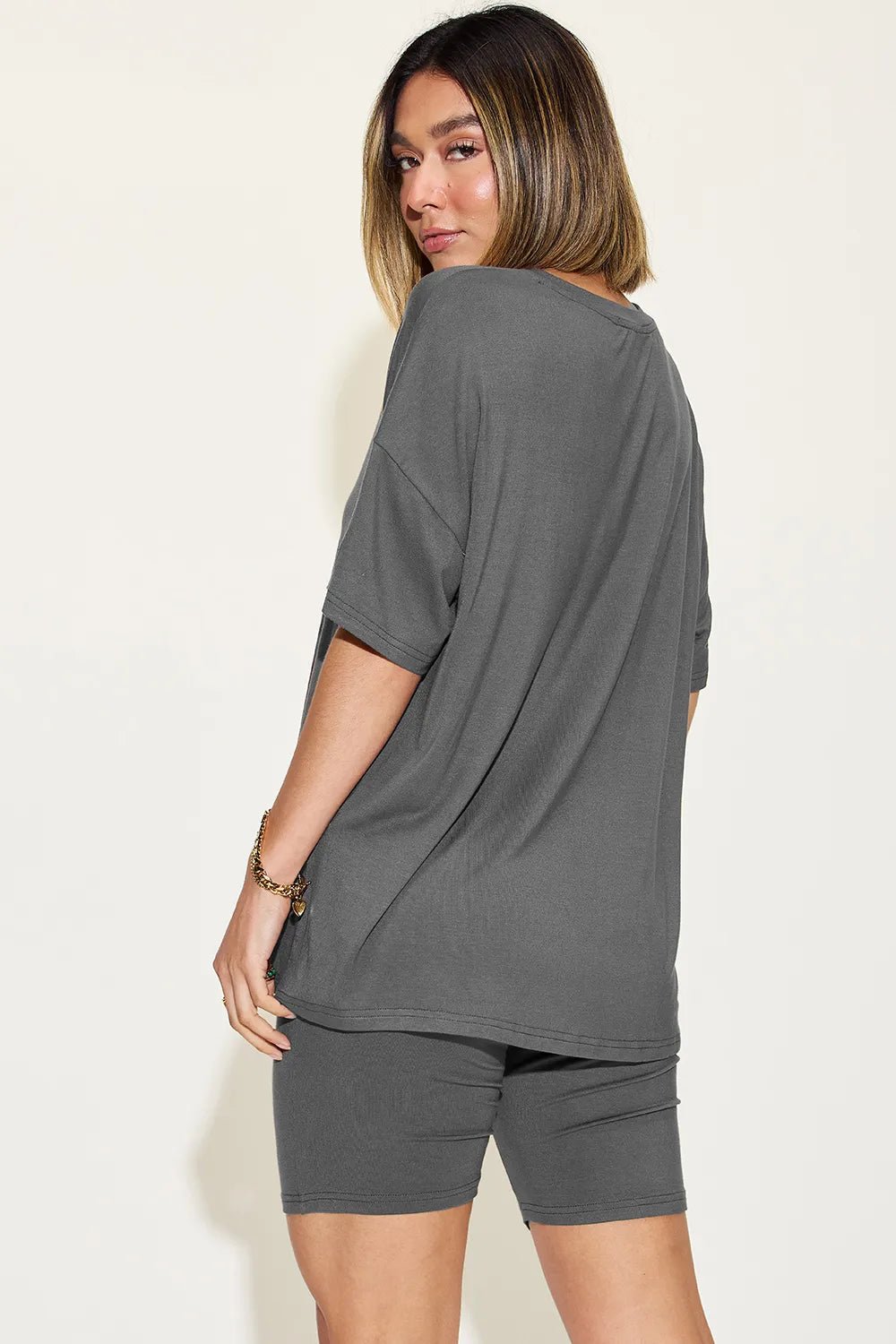 Basic Bae Full Size V-Neck Drop Shoulder T-Shirt and Shorts Set - Rooted & Reckless Co.