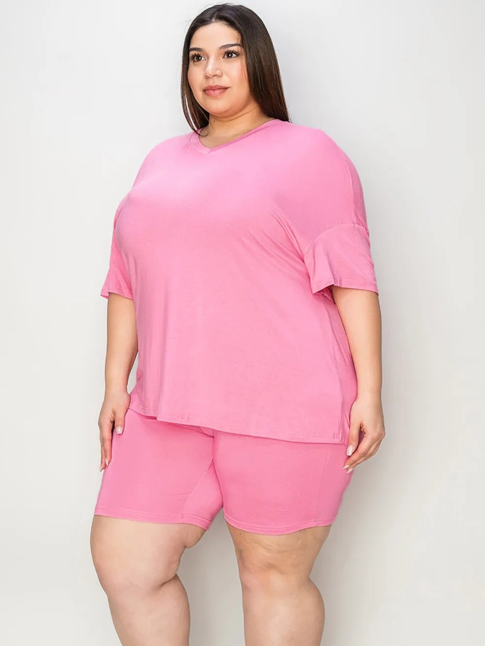 Basic Bae Full Size V-Neck Drop Shoulder T-Shirt and Shorts Set - Rooted & Reckless Co.