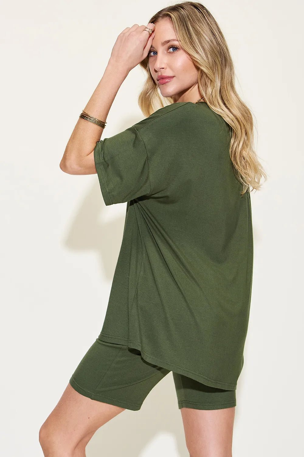 Basic Bae Full Size V-Neck Drop Shoulder T-Shirt and Shorts Set - Rooted & Reckless Co.