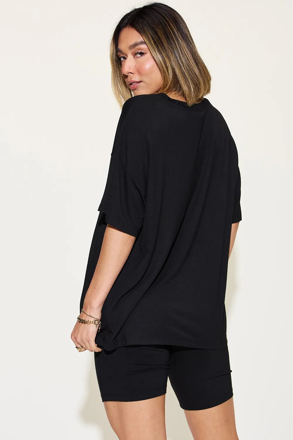 Basic Bae Full Size V-Neck Drop Shoulder T-Shirt and Shorts Set - Rooted & Reckless Co.