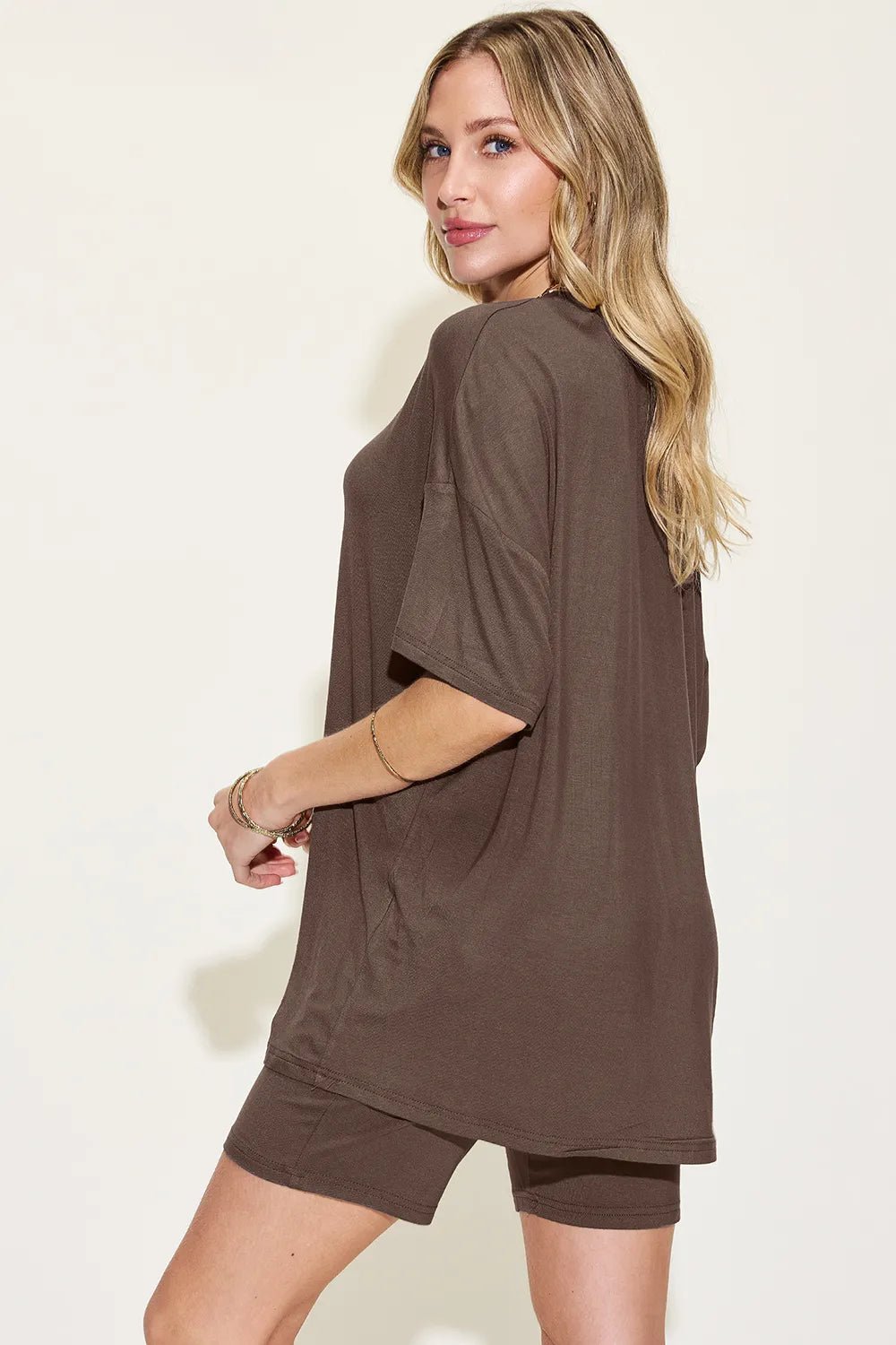 Basic Bae Full Size V-Neck Drop Shoulder T-Shirt and Shorts Set - Rooted & Reckless Co.