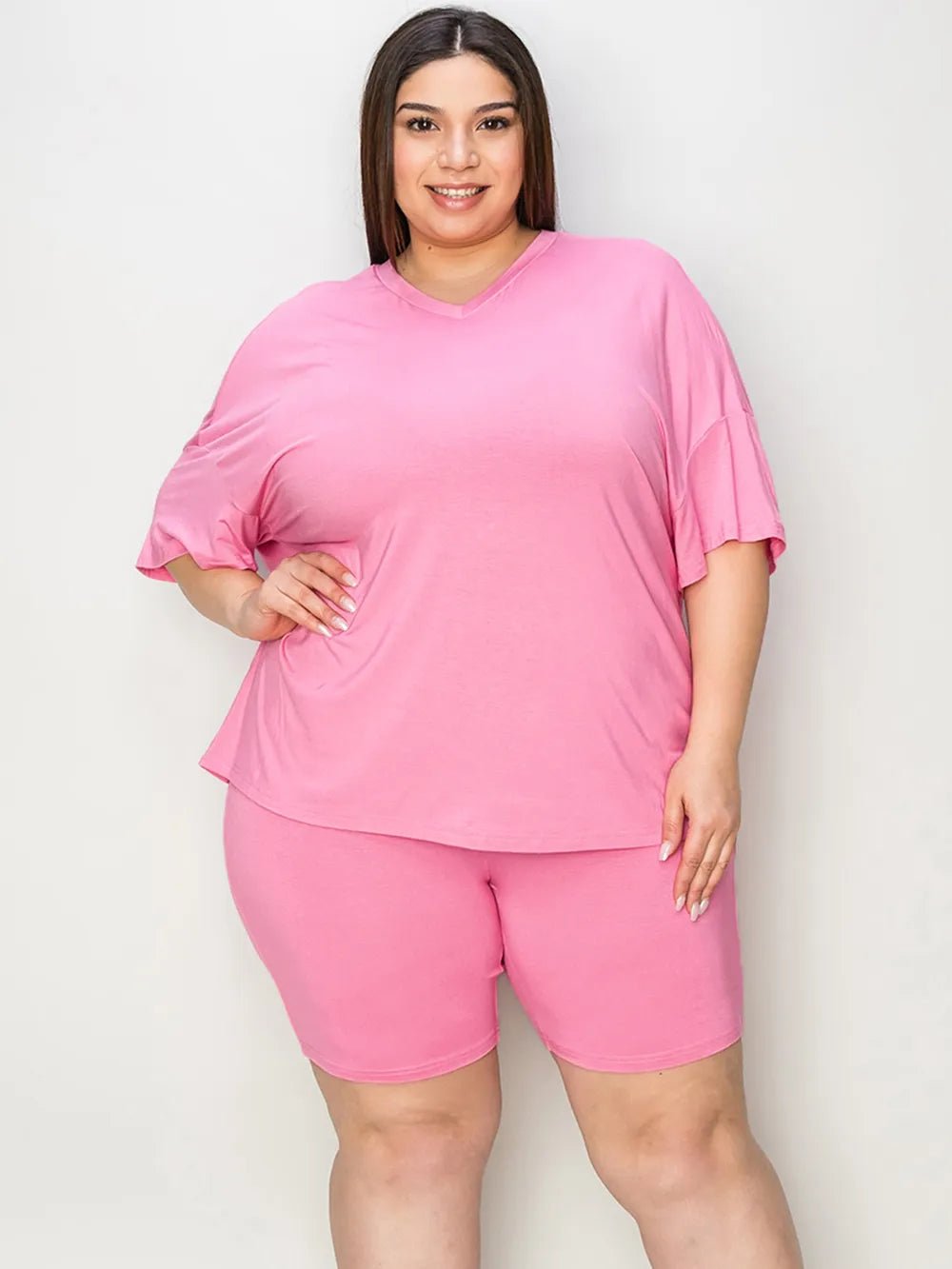 Basic Bae Full Size V-Neck Drop Shoulder T-Shirt and Shorts Set - Rooted & Reckless Co.