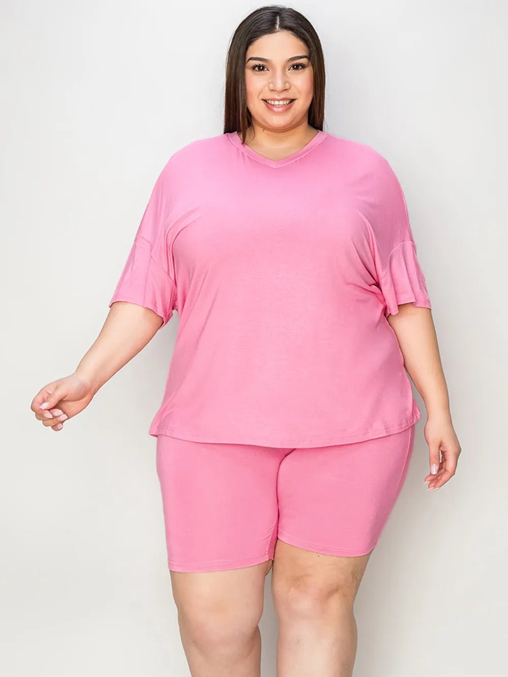 Basic Bae Full Size V-Neck Drop Shoulder T-Shirt and Shorts Set - Rooted & Reckless Co.