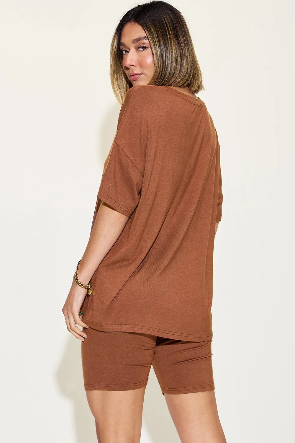 Basic Bae Full Size V-Neck Drop Shoulder T-Shirt and Shorts Set - Rooted & Reckless Co.