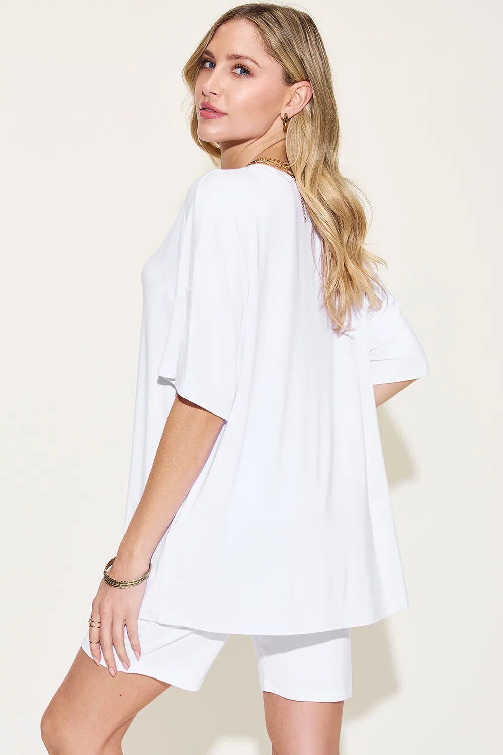 Basic Bae Full Size V-Neck Drop Shoulder T-Shirt and Shorts Set - Rooted & Reckless Co.