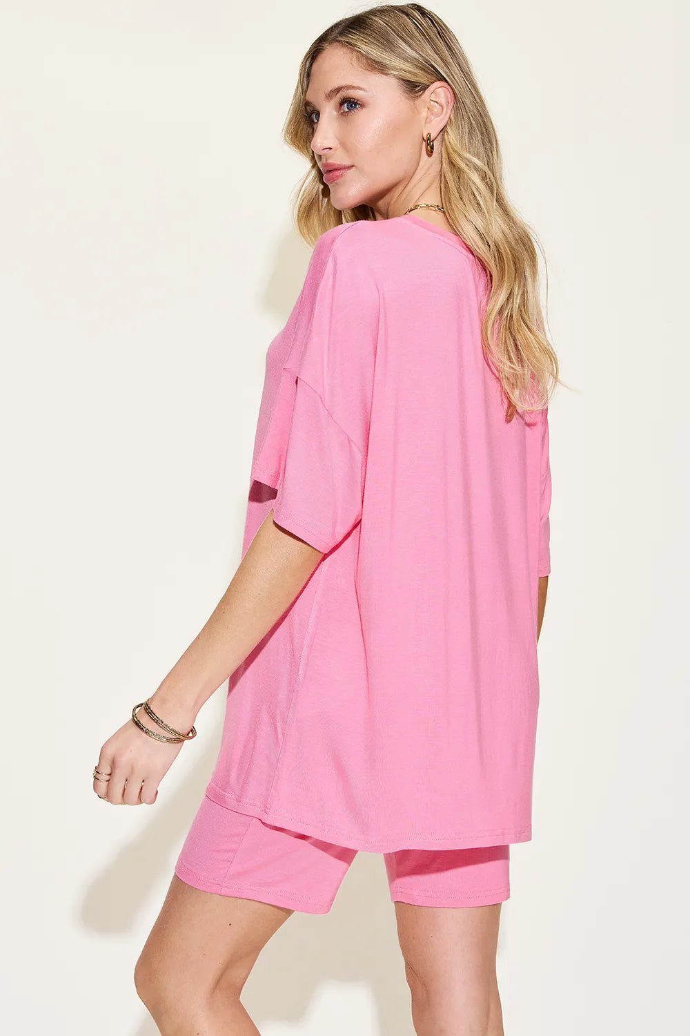 Basic Bae Full Size V-Neck Drop Shoulder T-Shirt and Shorts Set - Rooted & Reckless Co.