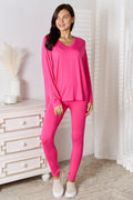 Basic Bae Full Size V-Neck Soft Rayon Long Sleeve Top and Pants Lounge Set - Rooted & Reckless Co.