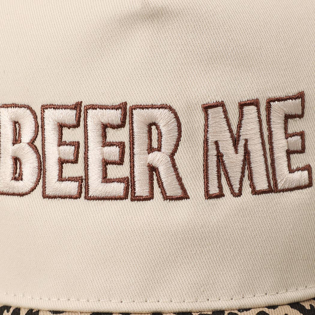 "Beer Me" Embroidered Trucker Hat — Leopard or Camo with Adjustable Strap & Breathable Mesh - Rooted & Reckless Co.