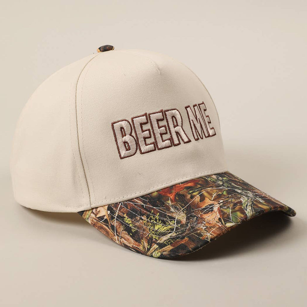 "Beer Me" Embroidered Trucker Hat — Leopard or Camo with Adjustable Strap & Breathable Mesh - Rooted & Reckless Co.