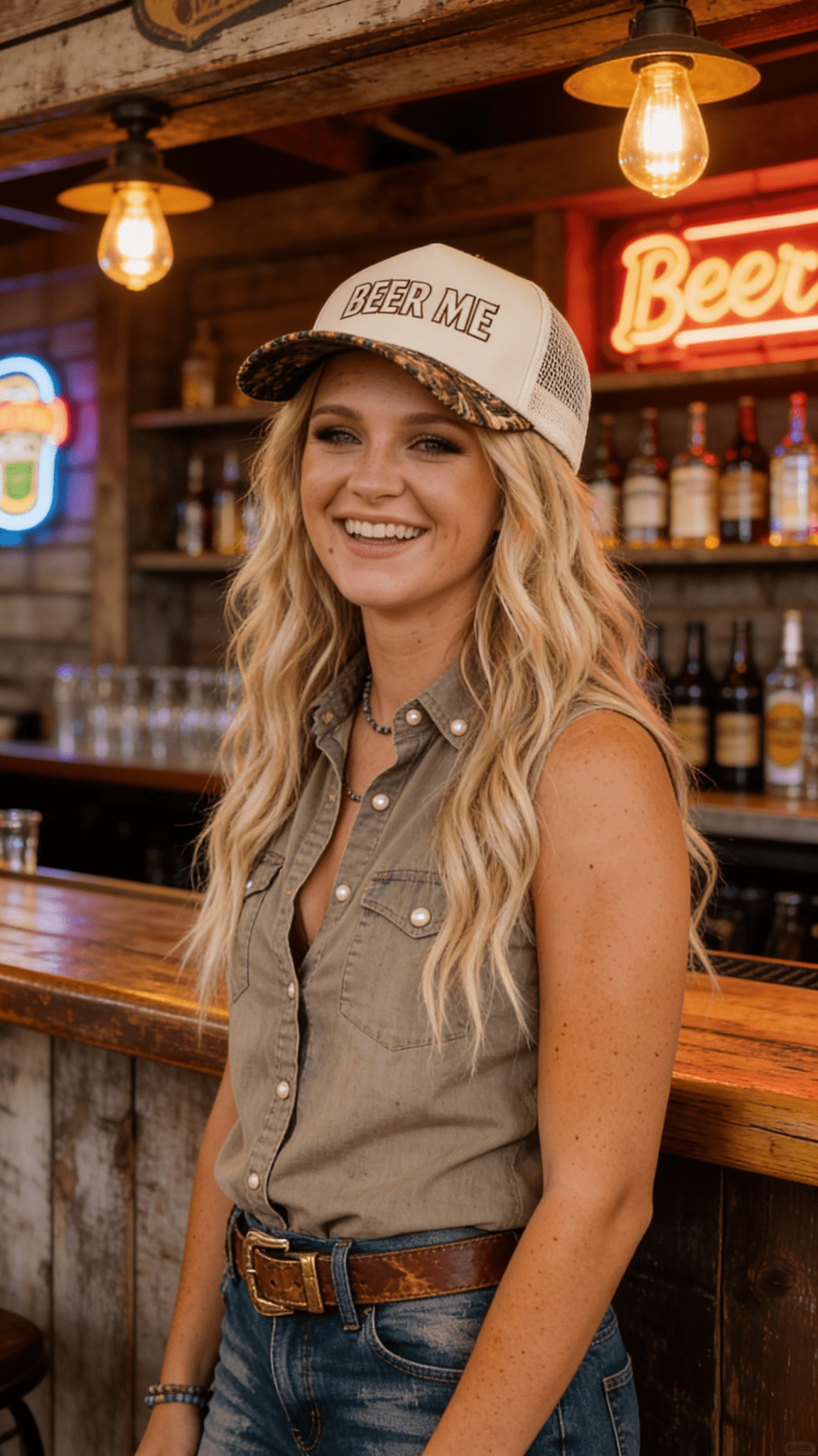 "Beer Me" Embroidered Trucker Hat — Leopard or Camo with Adjustable Strap & Breathable Mesh - Rooted & Reckless Co.