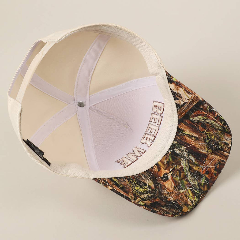 "Beer Me" Embroidered Trucker Hat — Leopard or Camo with Adjustable Strap & Breathable Mesh - Rooted & Reckless Co.