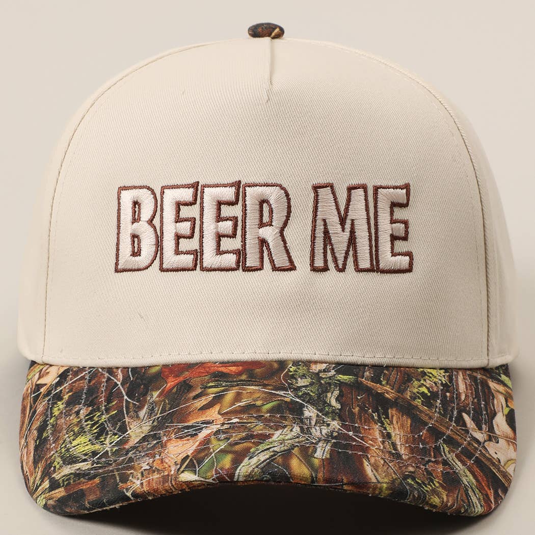 "Beer Me" Embroidered Trucker Hat — Leopard or Camo with Adjustable Strap & Breathable Mesh - Rooted & Reckless Co.