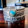 Betty Kingman Turquoise Sterling Silver Stacker Ring Set — Set of 4 Rings, Size 7 - Rooted & Reckless Co.