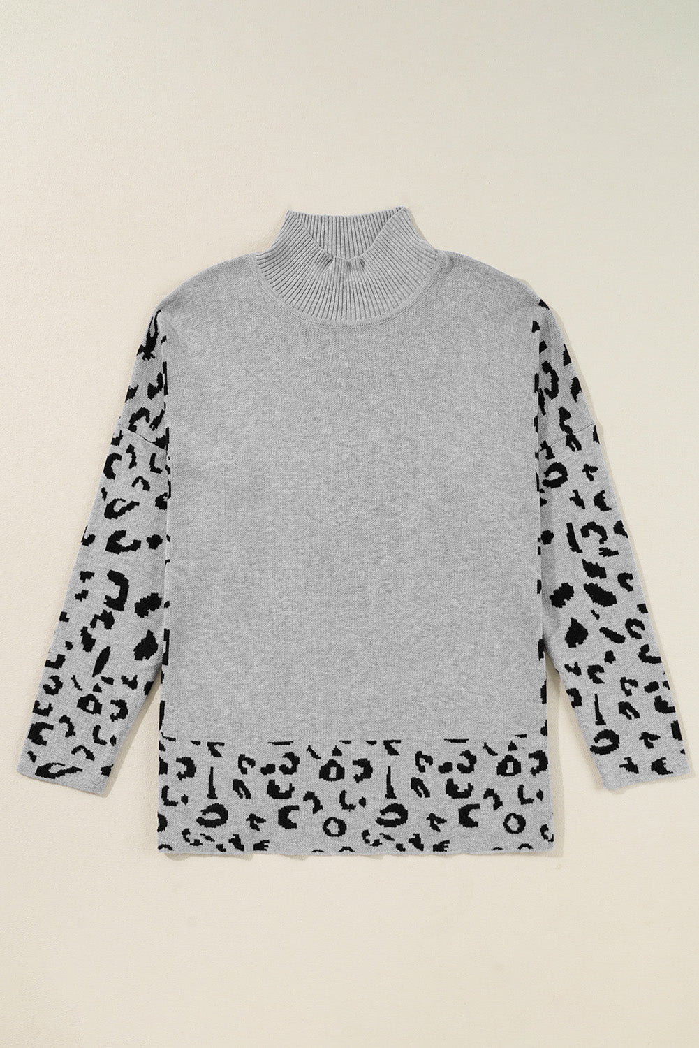 Leopard Mock Neck Side Slit Sweater