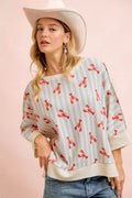 BiBi 4th Of July Lobsters Stripe Waffle Knit Sleeve Top - Rooted & Reckless Co.