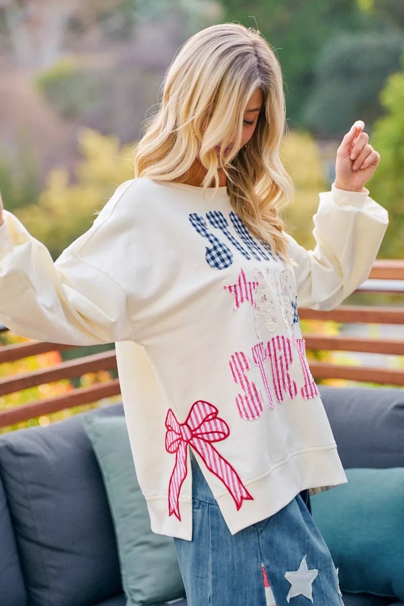 BiBi 4th Of July Stars And Stripes Patches Sweatshirt - Rooted & Reckless Co.