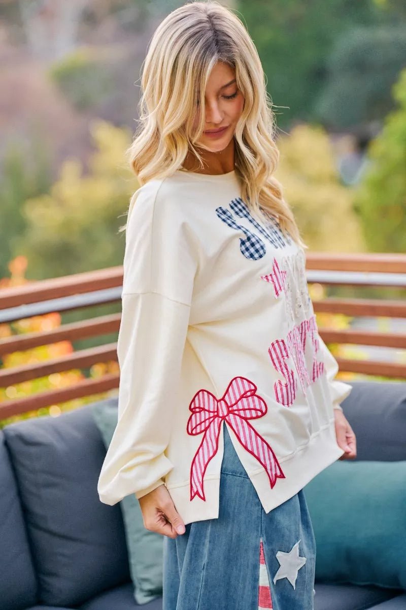 BiBi 4th Of July Stars And Stripes Patches Sweatshirt - Rooted & Reckless Co.