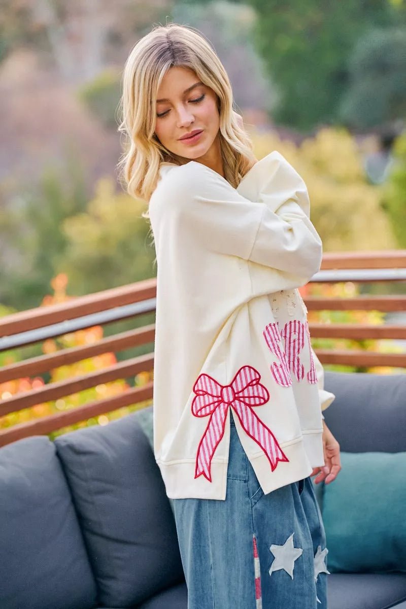 BiBi 4th Of July Stars And Stripes Patches Sweatshirt - Rooted & Reckless Co.