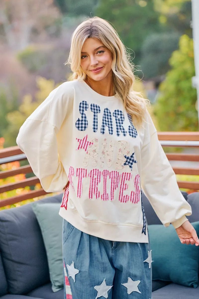 BiBi 4th Of July Stars And Stripes Patches Sweatshirt - Rooted & Reckless Co.