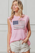 BiBi American Flag Sequins Patch Knit Top - Rooted & Reckless Co.