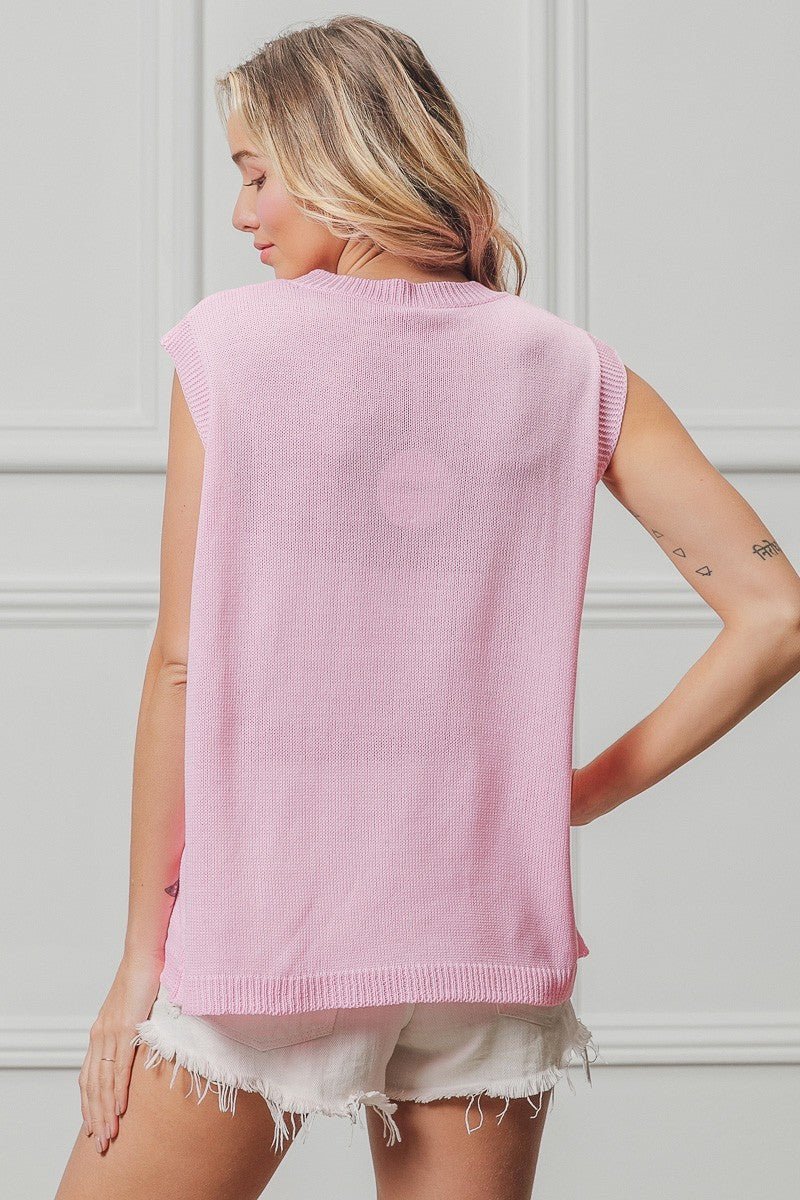 BiBi American Flag Sequins Patch Knit Top - Rooted & Reckless Co.