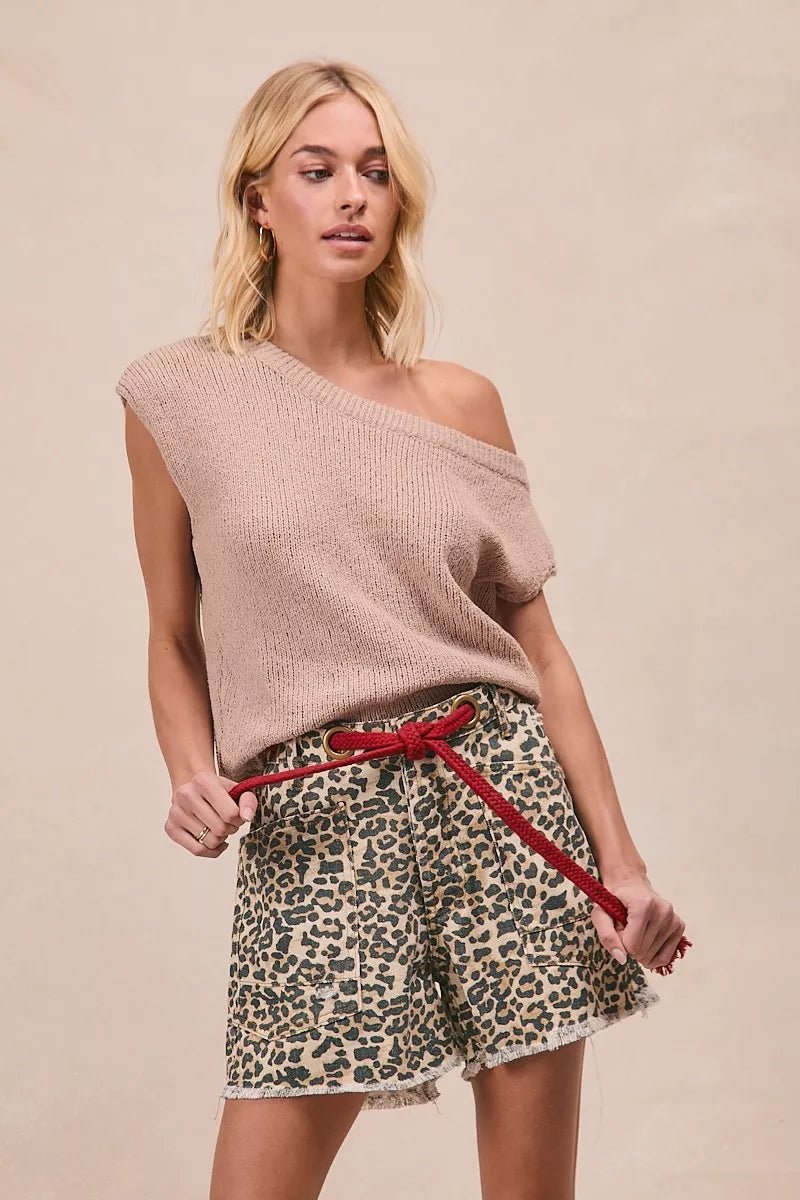 BiBi Braided Waist Belt Patch Pockets Leopard Print Shorts - Rooted & Reckless Co.