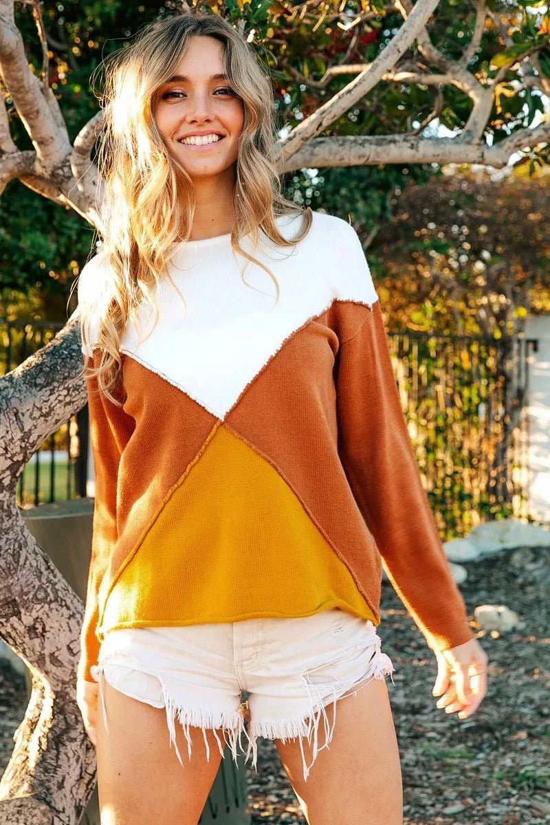 BiBi Color Block Geometric Sweater - Rooted & Reckless Co.