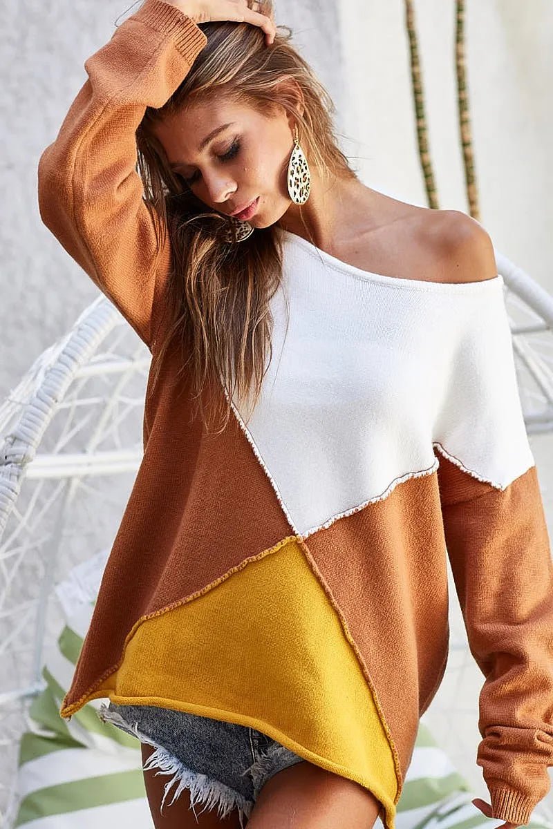 BiBi Color Block Geometric Sweater - Rooted & Reckless Co.
