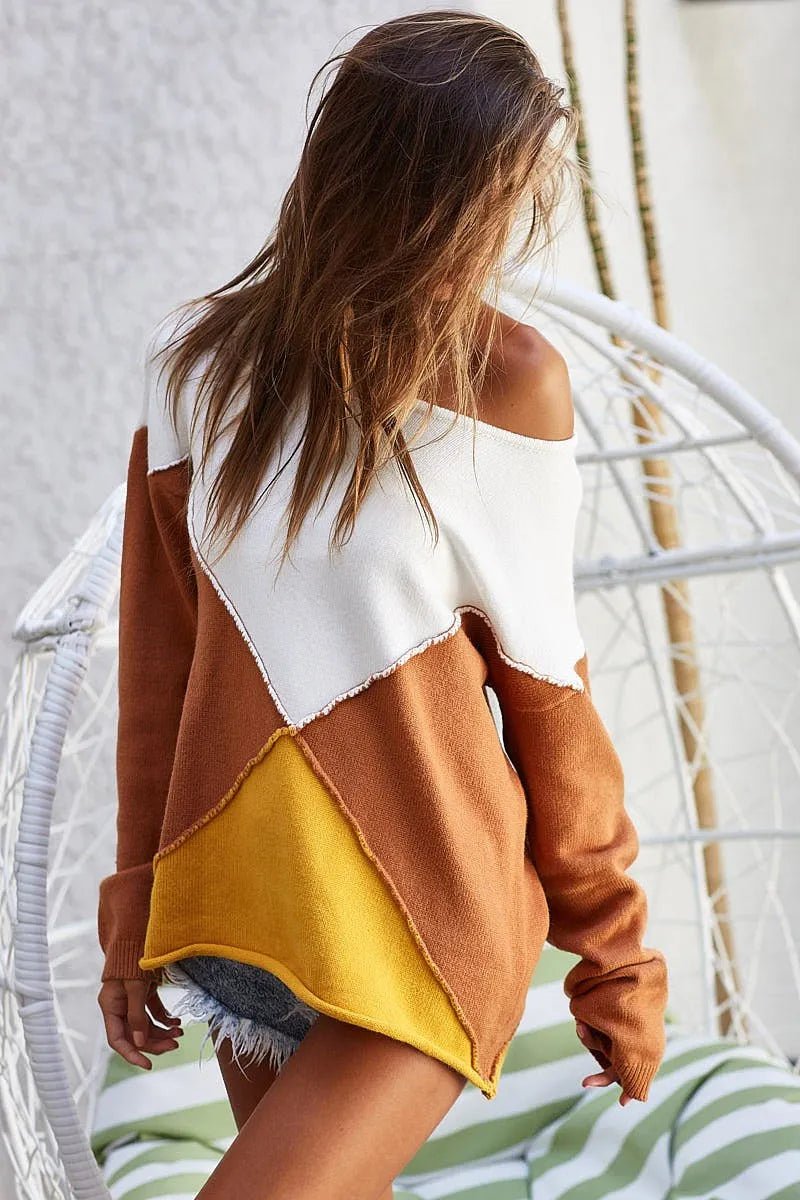 BiBi Color Block Geometric Sweater - Rooted & Reckless Co.