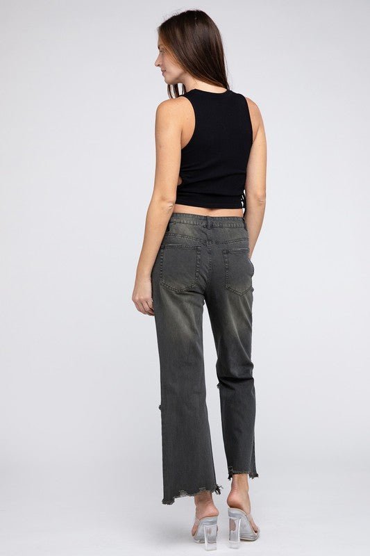 BiBi Distressed Vintage Washed Wide-Leg Western Pants — 100% Cotton Rigid Denim with Retro Worn-In Finish (Medium remaining) - Rooted & Reckless Co.