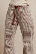 BiBi Drawstring Striped Twill Barrel Pants - Rooted & Reckless Co.