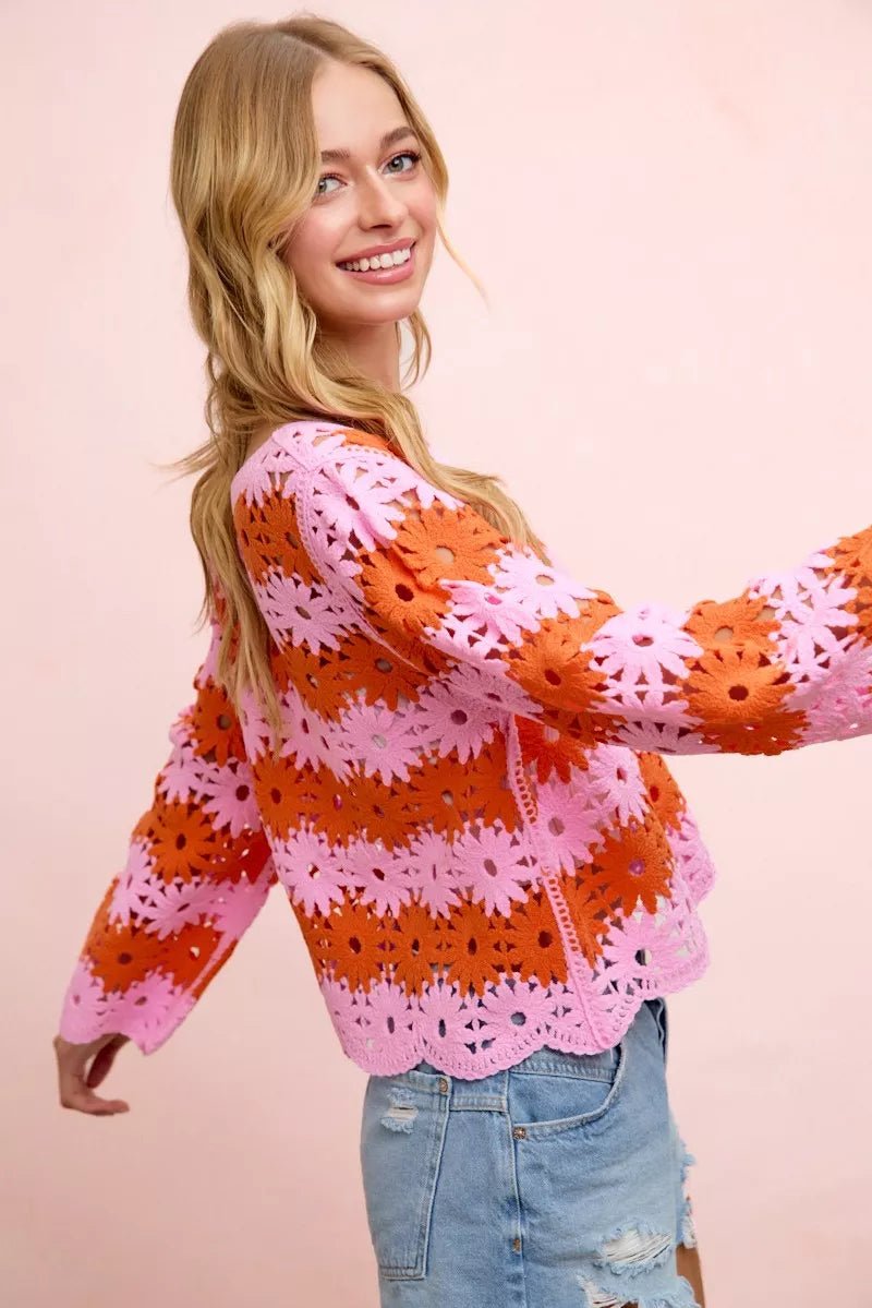 BiBi Flower Crochet Knit Top - Rooted & Reckless Co.