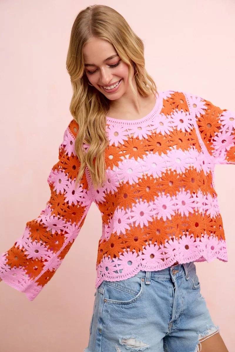 BiBi Flower Crochet Knit Top - Rooted & Reckless Co.