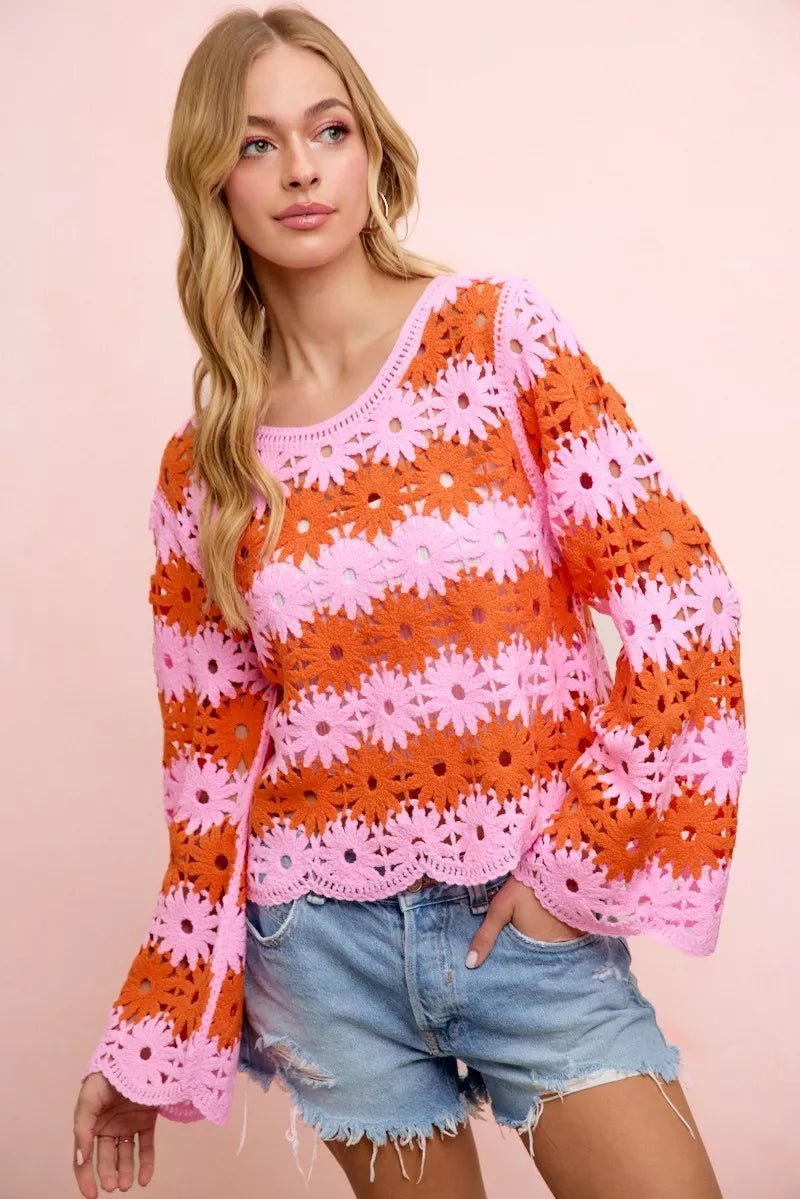 BiBi Flower Crochet Knit Top - Rooted & Reckless Co.