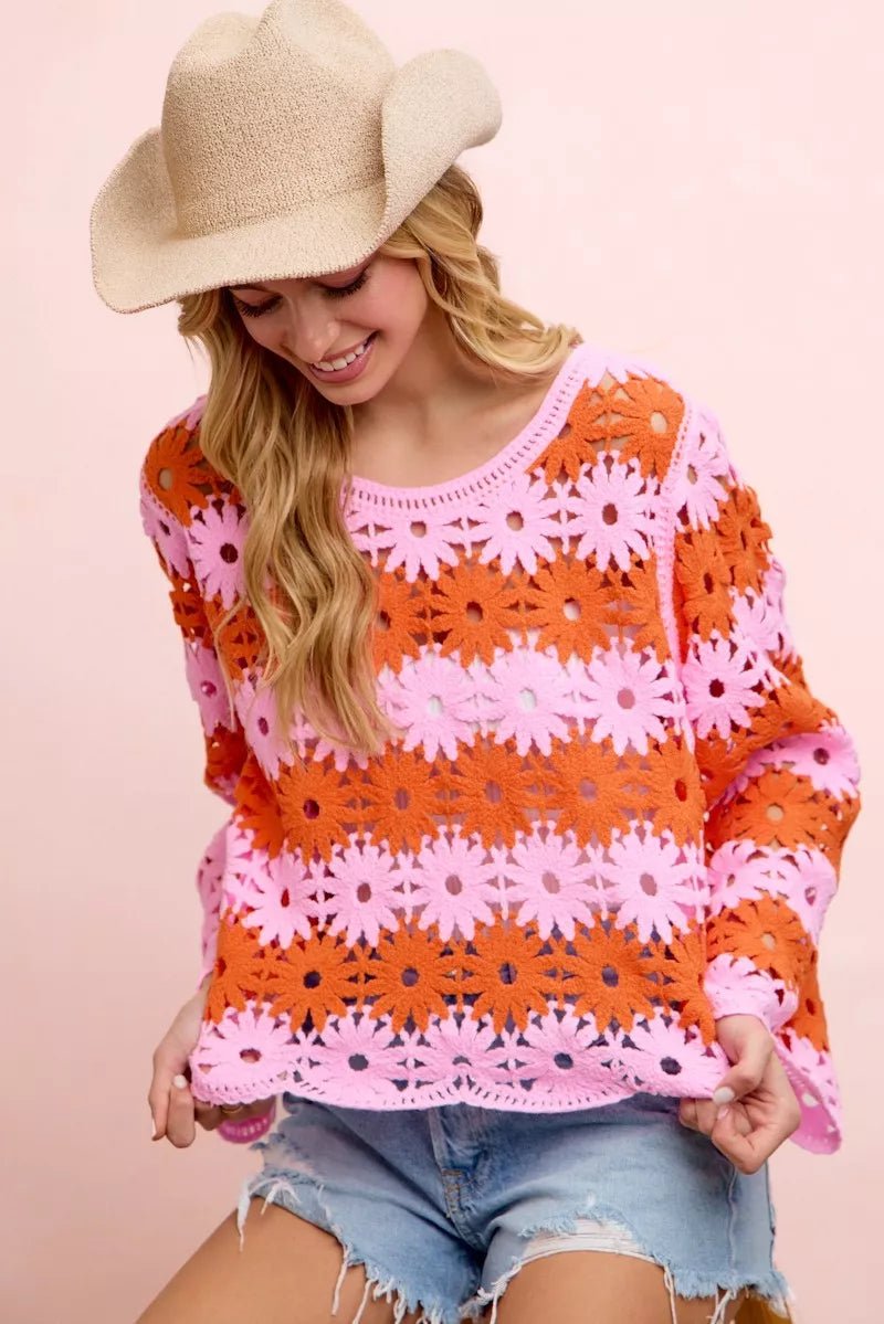 BiBi Flower Crochet Knit Top - Rooted & Reckless Co.