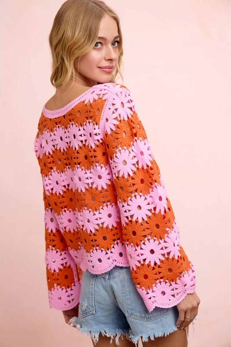 BiBi Flower Crochet Knit Top - Rooted & Reckless Co.