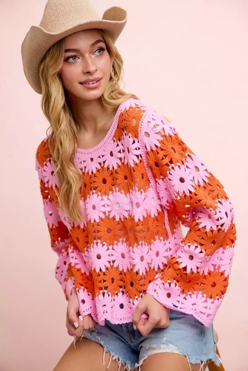 BiBi Flower Crochet Knit Top - Rooted & Reckless Co.