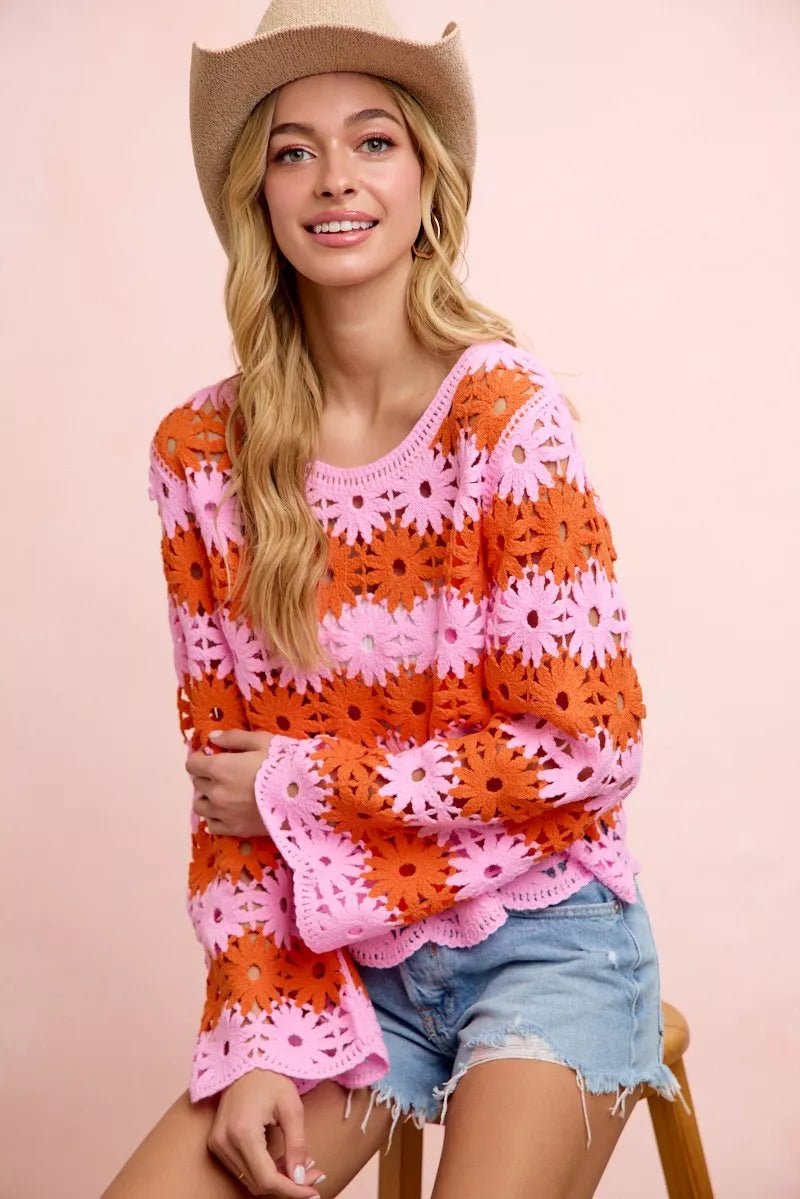 BiBi Flower Crochet Knit Top - Rooted & Reckless Co.