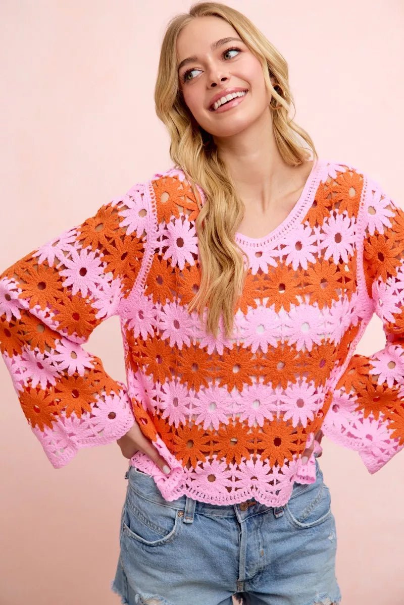 BiBi Flower Crochet Knit Top - Rooted & Reckless Co.
