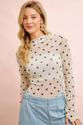 BiBi High Neck Line Polka Dots Mesh Top With Thumb Open - Rooted & Reckless Co.