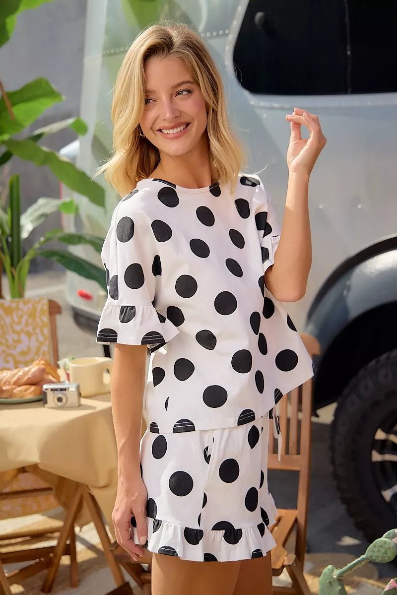 BiBi Polka Dots Printed Ruffled Detail Top And Shorts Set - Rooted & Reckless Co.