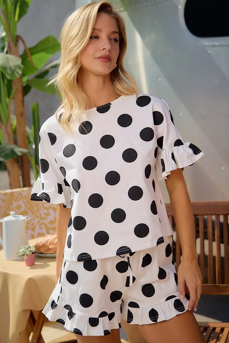 BiBi Polka Dots Printed Ruffled Detail Top And Shorts Set - Rooted & Reckless Co.