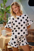 BiBi Polka Dots Printed Ruffled Detail Top And Shorts Set - Rooted & Reckless Co.